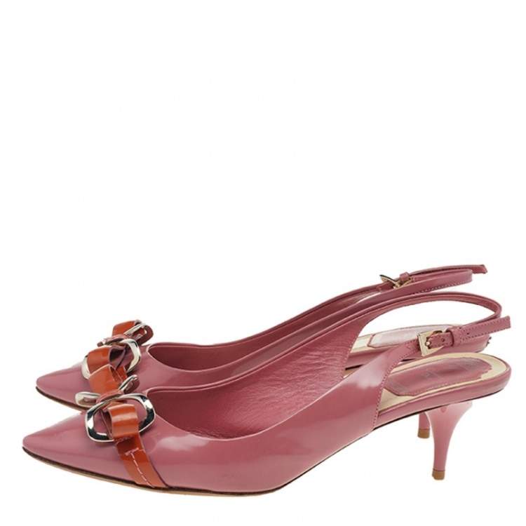 Pre Owned Dior Pink Patent Leather Bow Pointed Toe Slingback Sandals Size 37
