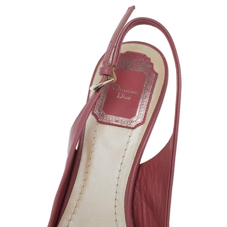 Pre Owned Dior Pink Patent Leather Bow Pointed Toe Slingback Sandals Size 37