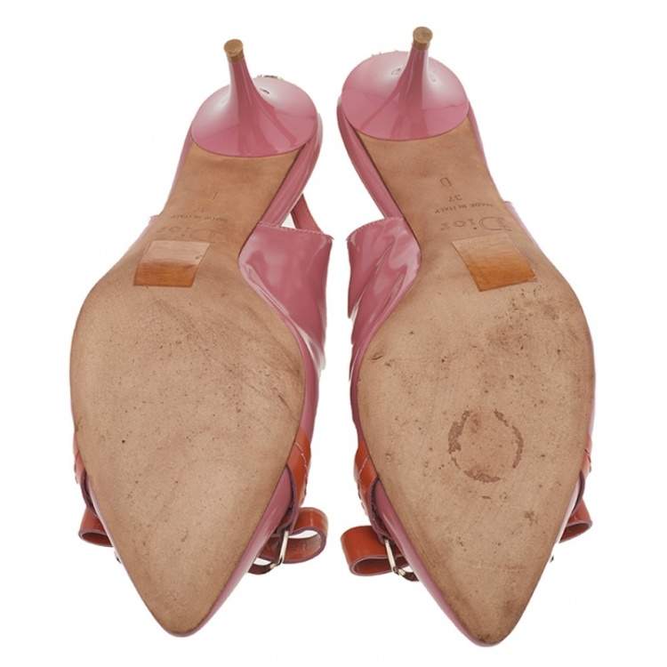 Pre Owned Dior Pink Patent Leather Bow Pointed Toe Slingback Sandals Size 37