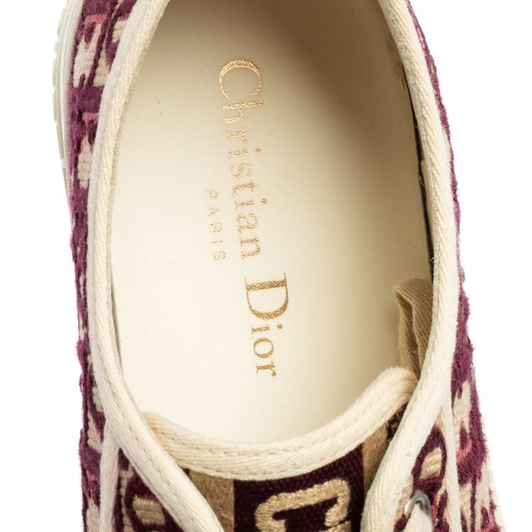 Pre Owned Dior Burgundy/White Oblique Cotton Walk'n'Dior Low Top Sneakers Size 38