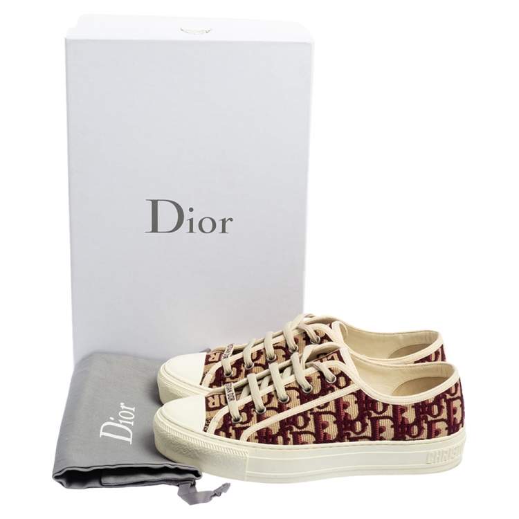 Pre Owned Dior Burgundy/White Oblique Cotton Walk'n'Dior Low Top Sneakers Size 38