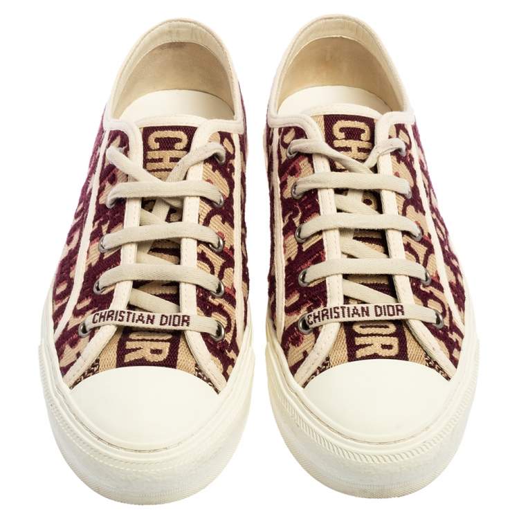 Pre Owned Dior Burgundy/White Oblique Cotton Walk'n'Dior Low Top Sneakers Size 38