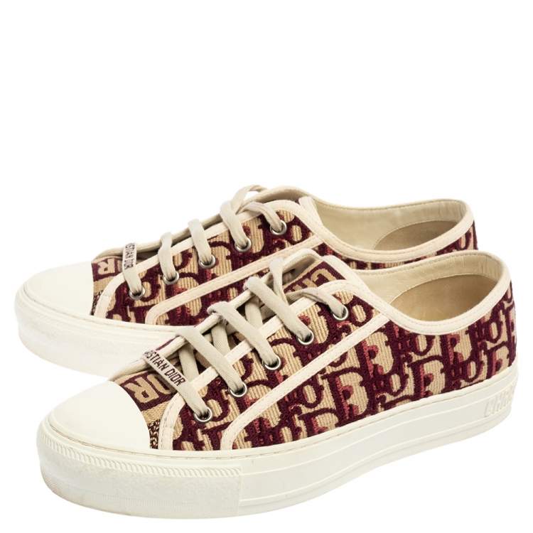 Pre Owned Dior Burgundy/White Oblique Cotton Walk'n'Dior Low Top Sneakers Size 38