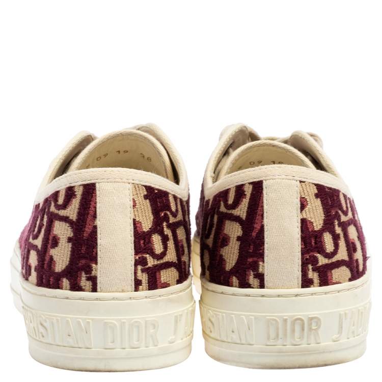 Pre Owned Dior Burgundy/White Oblique Cotton Walk'n'Dior Low Top Sneakers Size 38