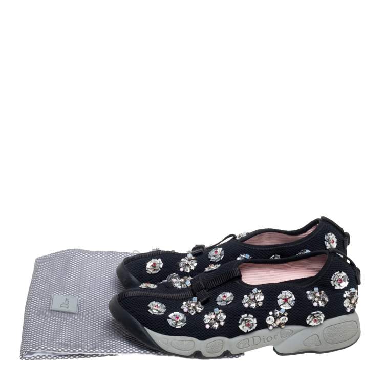 Pre Owned Dior Black Mesh Fusion Embellished Low Top Sneakers Size 36.5