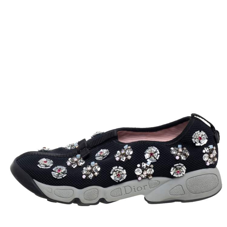 Pre Owned Dior Black Mesh Fusion Embellished Low Top Sneakers Size 36.5