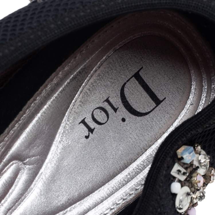 Pre Owned Dior Black Mesh Fusion Embellished Low Top Sneakers Size 36.5