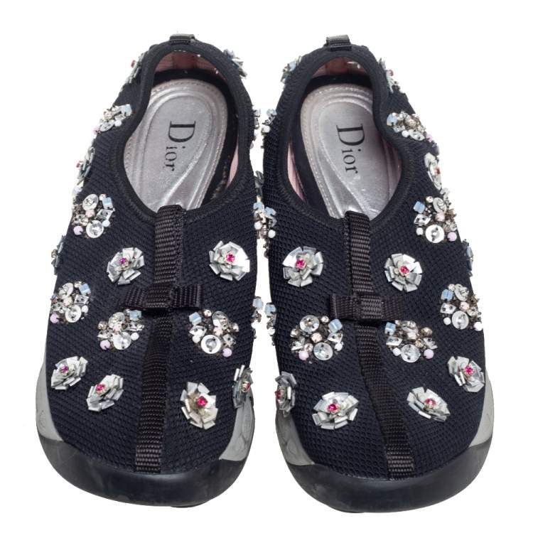 Pre Owned Dior Black Mesh Fusion Embellished Low Top Sneakers Size 36.5