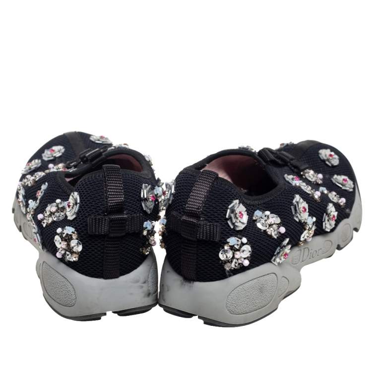 Pre Owned Dior Black Mesh Fusion Embellished Low Top Sneakers Size 36.5
