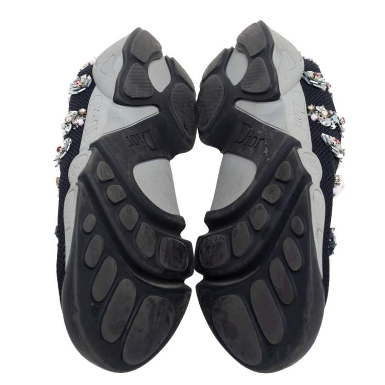 Pre Owned Dior Black Mesh Fusion Embellished Low Top Sneakers Size 36.5