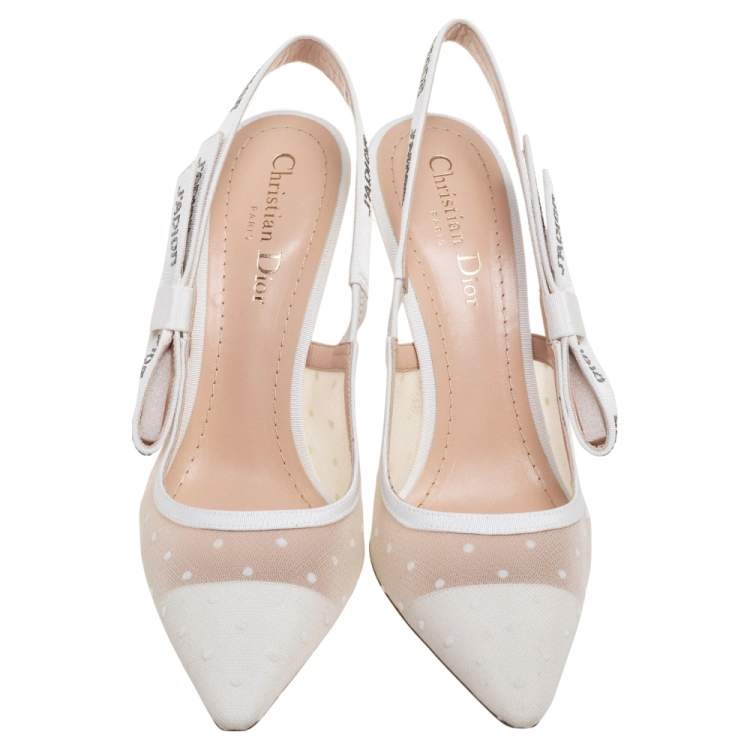 Pre Owned Dior White Mesh And Fabric J'Adior Slingback Sandals Size 39