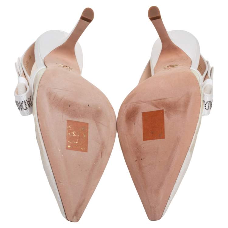 Pre Owned Dior White Mesh And Fabric J'Adior Slingback Sandals Size 39