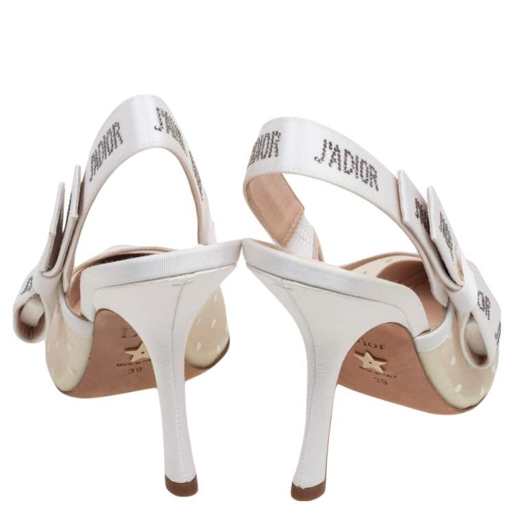 Pre Owned Dior White Mesh And Fabric J'Adior Slingback Sandals Size 39