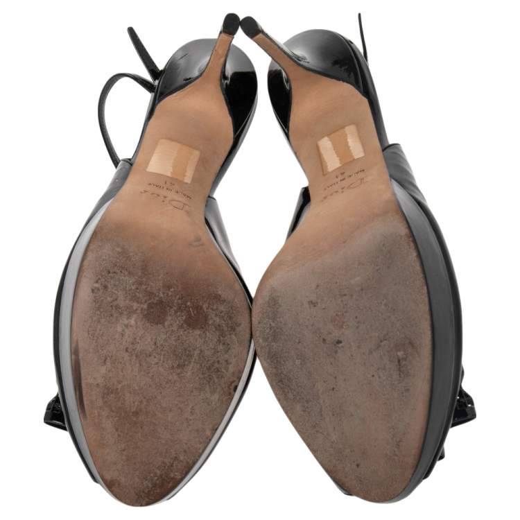 Pre Owned Dior Black Patent Leather Cannage Bow Detail 'Butterfly' Slingback Sandals Size 41