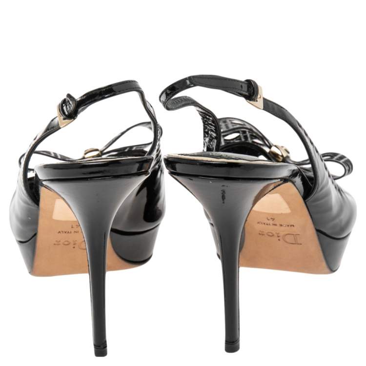 Pre Owned Dior Black Patent Leather Cannage Bow Detail 'Butterfly' Slingback Sandals Size 41