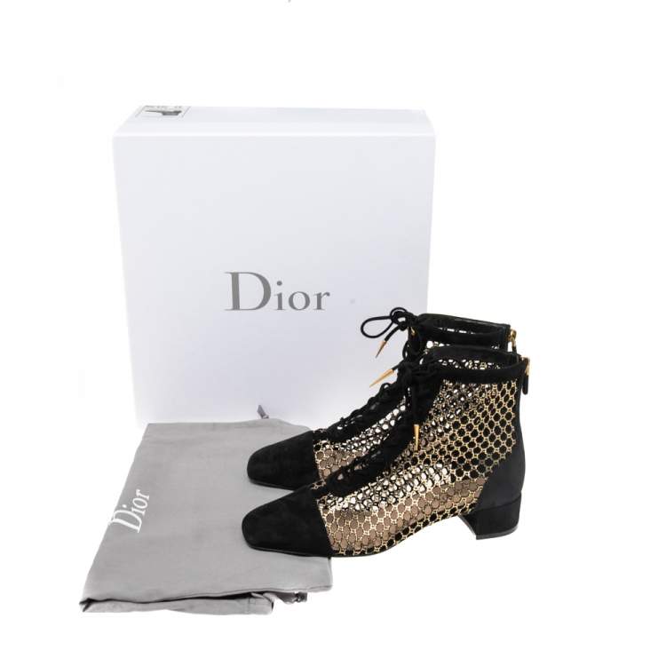 Pre Owned Dior Black Suede and Fabric Naughtily-D Ankle Boots 37