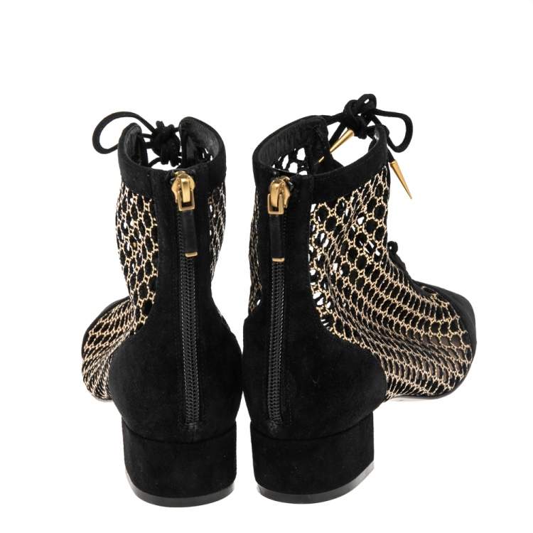 Pre Owned Dior Black Suede and Fabric Naughtily-D Ankle Boots 37