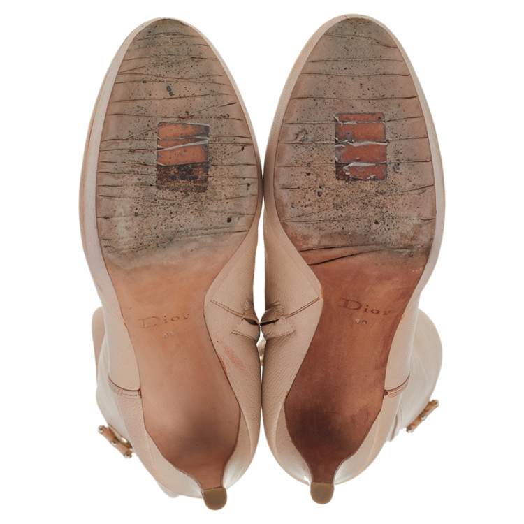 Pre Owned Dior Beige Leather Knee Length Boots Size 39