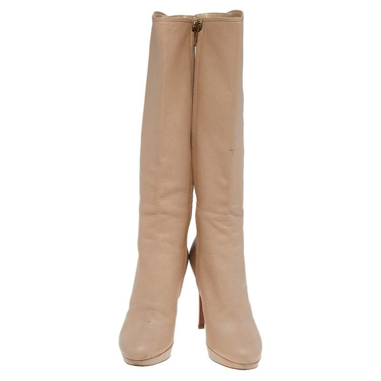 Pre Owned Dior Beige Leather Knee Length Boots Size 39