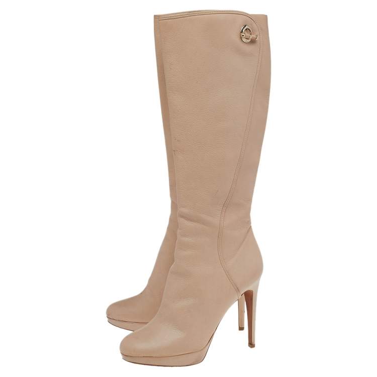 Pre Owned Dior Beige Leather Knee Length Boots Size 39
