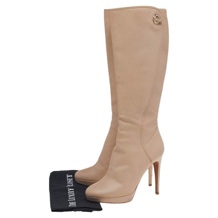 Pre Owned Dior Beige Leather Knee Length Boots Size 39
