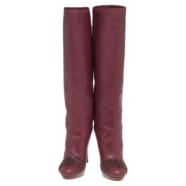 Pre Owned Dior Burgundy Leather Knee Length Boots Size 39