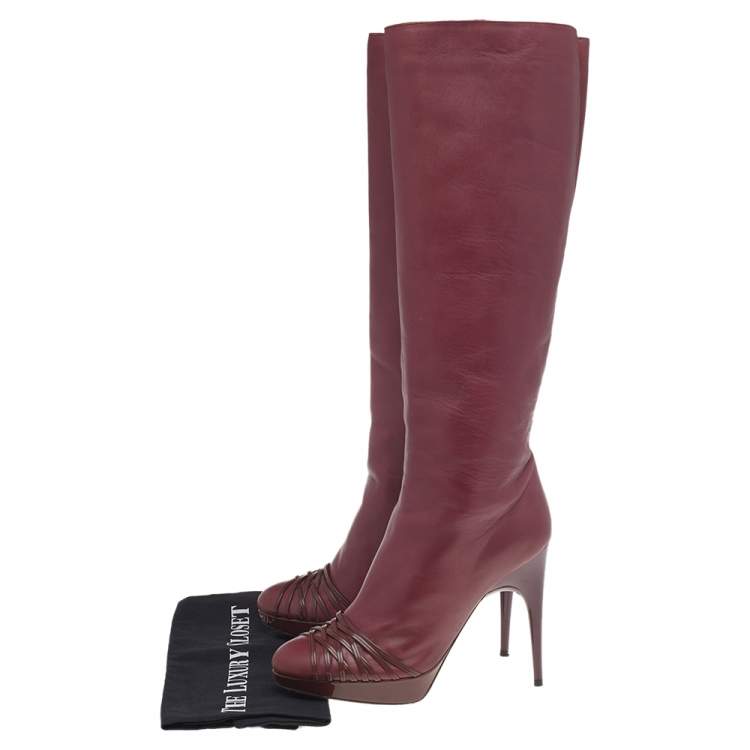 Pre Owned Dior Burgundy Leather Knee Length Boots Size 39