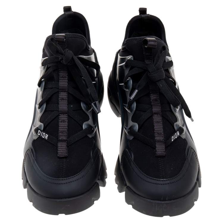 Pre Owned Dior Black Neoprene And Leather D-Connect Low Top Sneakers Size 38.5