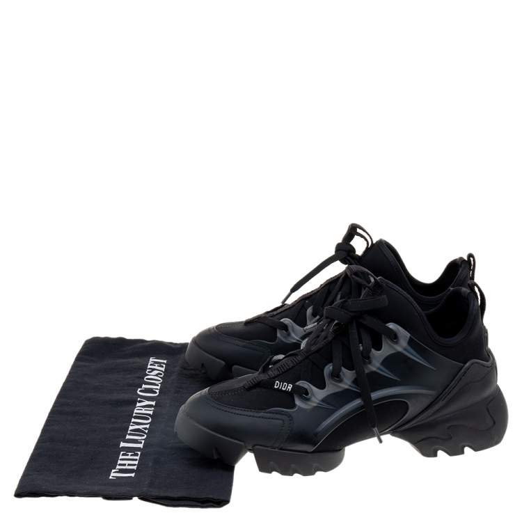 Pre Owned Dior Black Neoprene And Leather D-Connect Low Top Sneakers Size 38.5