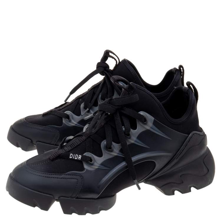 Pre Owned Dior Black Neoprene And Leather D-Connect Low Top Sneakers Size 38.5