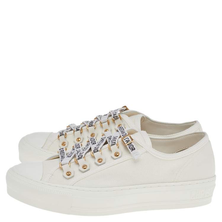 Pre Owned Dior White Canvas And Rubber Walk'n'Dior Low Top Sneakers Size 36.5