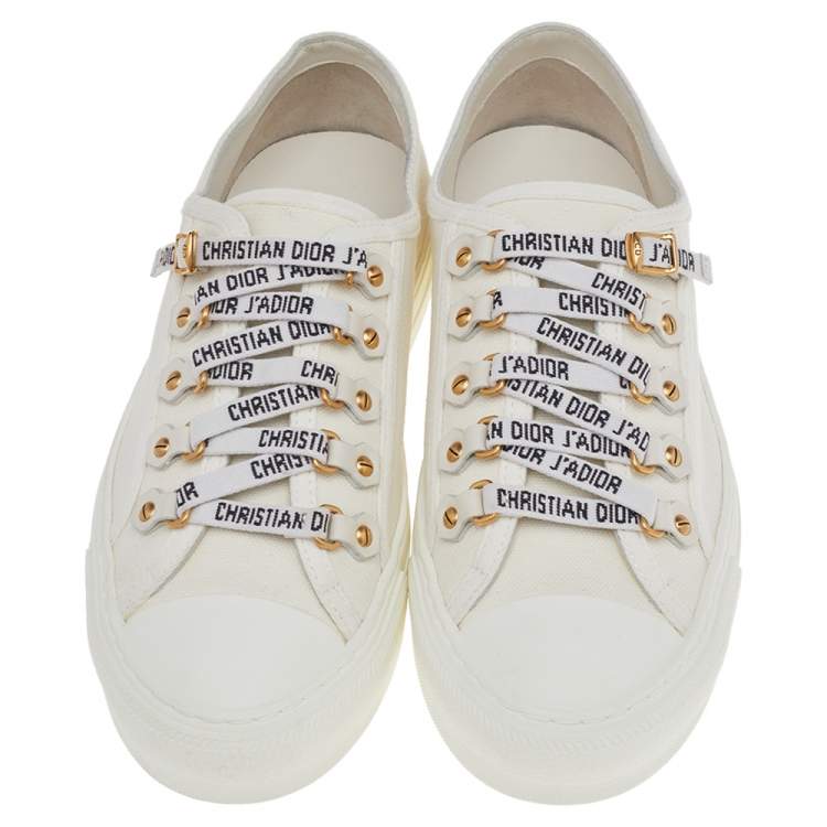 Pre Owned Dior White Canvas And Rubber Walk'n'Dior Low Top Sneakers Size 36.5
