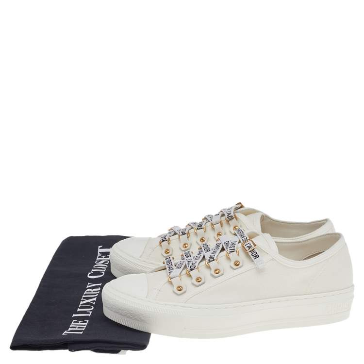 Pre Owned Dior White Canvas And Rubber Walk'n'Dior Low Top Sneakers Size 36.5