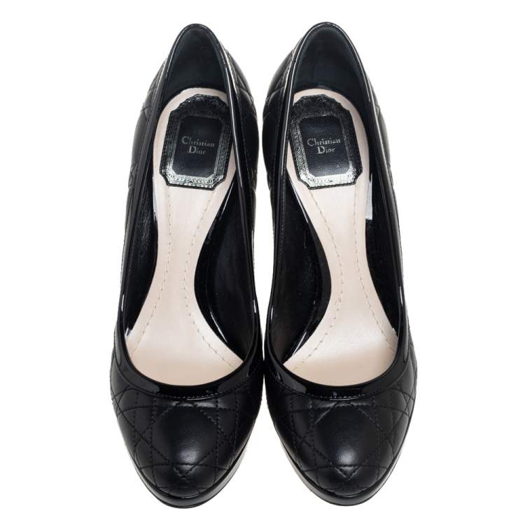 مملوكة مسبقًا Dior Black Quilted Cannage Leather Platform Pumps Size 37