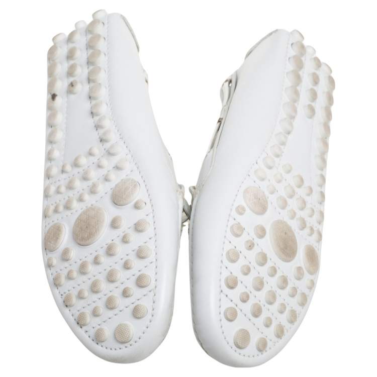 Pre Owned Dior White Leather Embellished Slip On Loafers Size 36.5