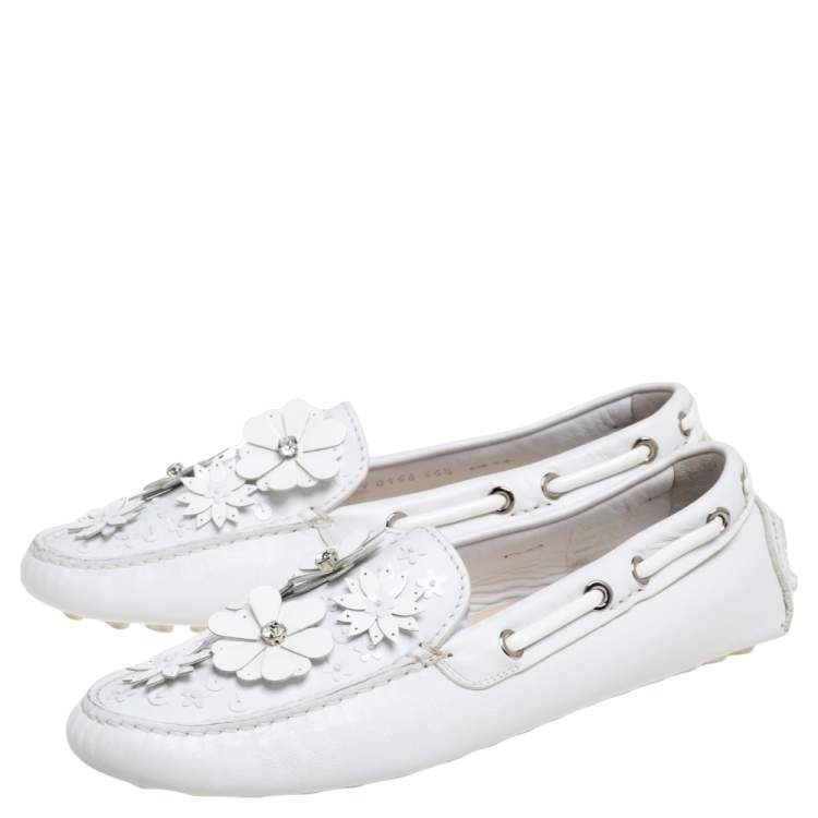 Pre Owned Dior White Leather Embellished Slip On Loafers Size 36.5