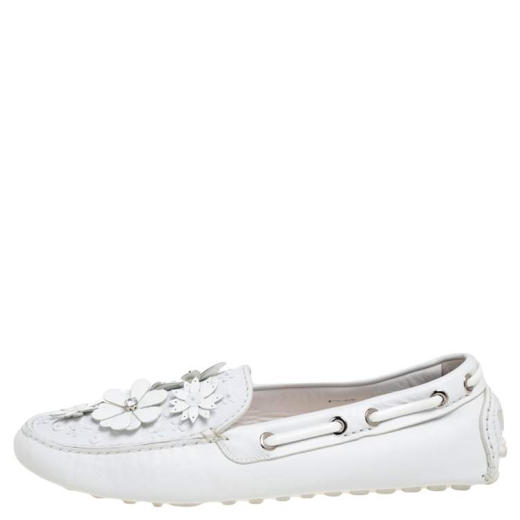 Pre Owned Dior White Leather Embellished Slip On Loafers Size 36.5