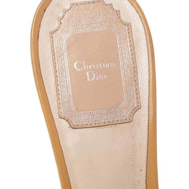 Pre Owned Dior Beige Patent Leather Bow Slide Sandals Size 39