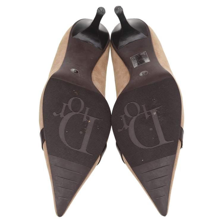 مملوكة مسبقًا Dior Vintage Beige/Brown Nubuck Leather Pointed Toe Pumps Size 39
