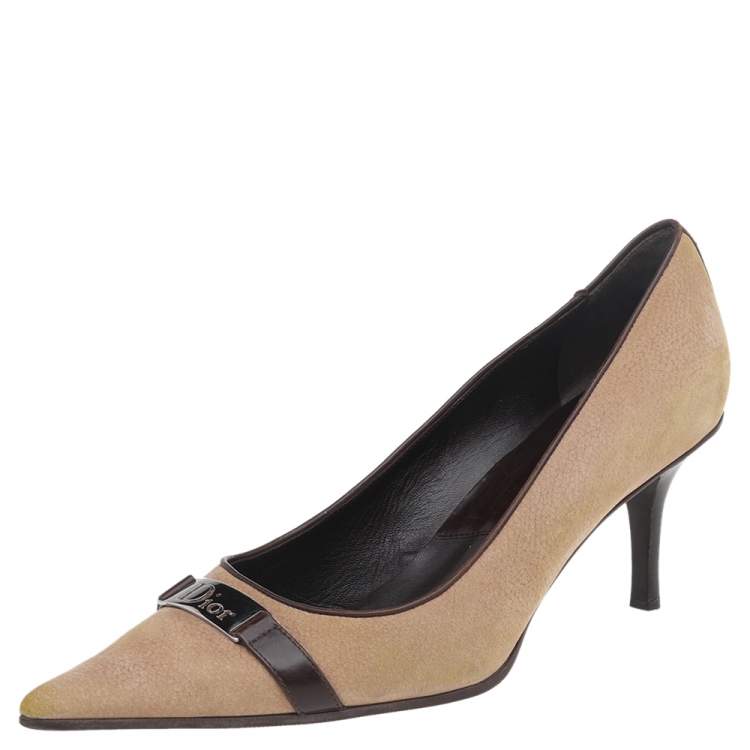 مملوكة مسبقًا Dior Vintage Beige/Brown Nubuck Leather Pointed Toe Pumps Size 39