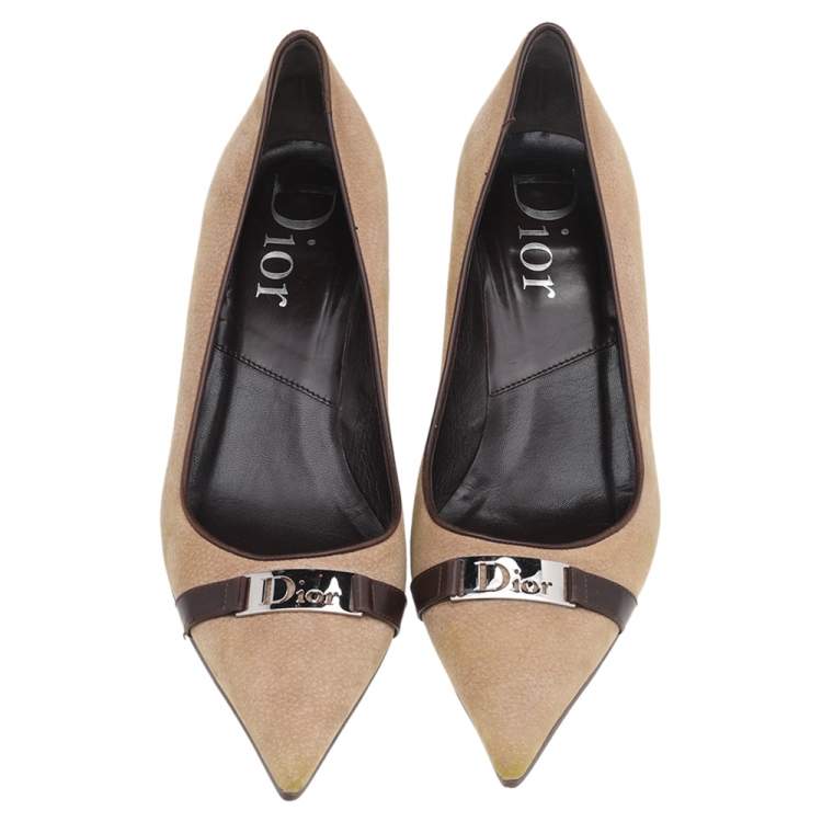 مملوكة مسبقًا Dior Vintage Beige/Brown Nubuck Leather Pointed Toe Pumps Size 39