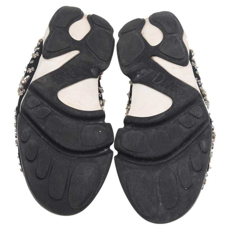 Pre Owned Dior Black Mesh Embellished Fusion Slip On Sneakers Size 38
