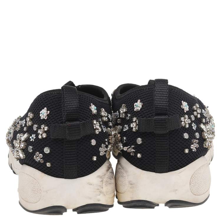 Pre Owned Dior Black Mesh Embellished Fusion Slip On Sneakers Size 38