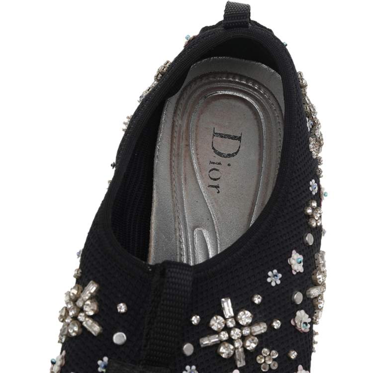 Pre Owned Dior Black Mesh Embellished Fusion Slip On Sneakers Size 38
