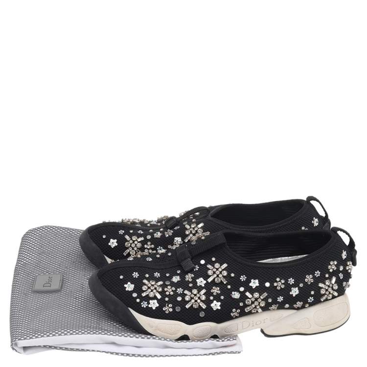 Pre Owned Dior Black Mesh Embellished Fusion Slip On Sneakers Size 38