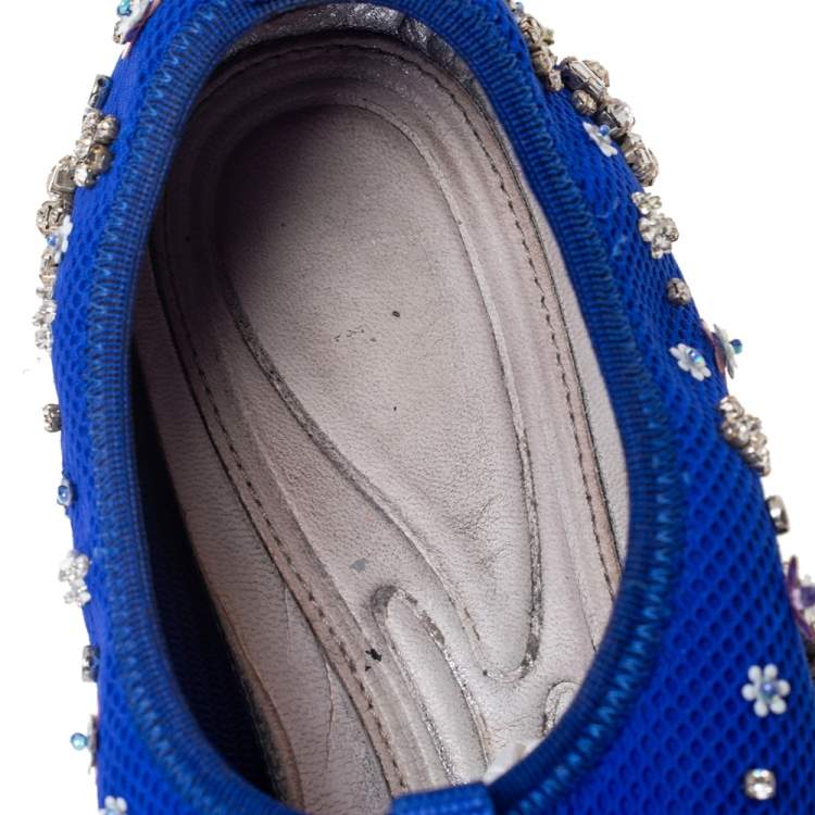 Pre Owned Dior Blue Mesh Fusion Floral Sequins Embellished Slip On Sneakers Size 39