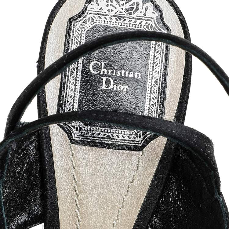 Pre Owned Dior Black Satin Embellished Ankle Strap Sandals Size 38