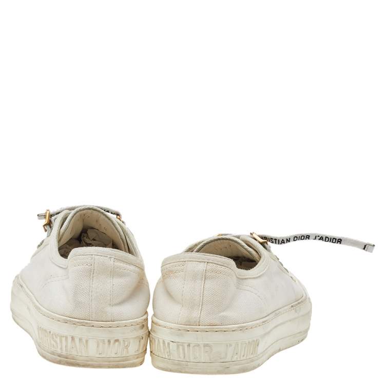 Pre Owned Dior White Canvas And Rubber Walk'n'Dior Low Top Sneakers Size 37.5