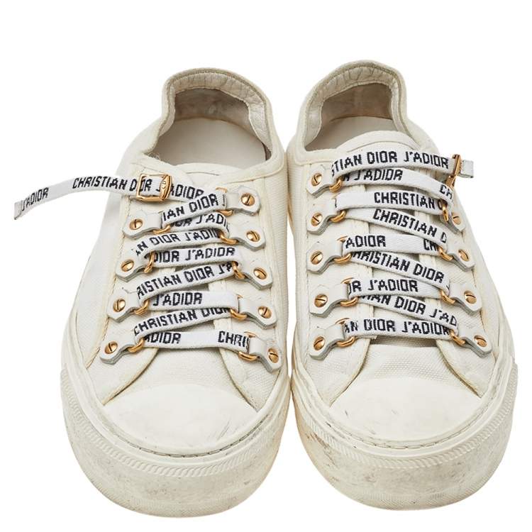 Pre Owned Dior White Canvas And Rubber Walk'n'Dior Low Top Sneakers Size 37.5