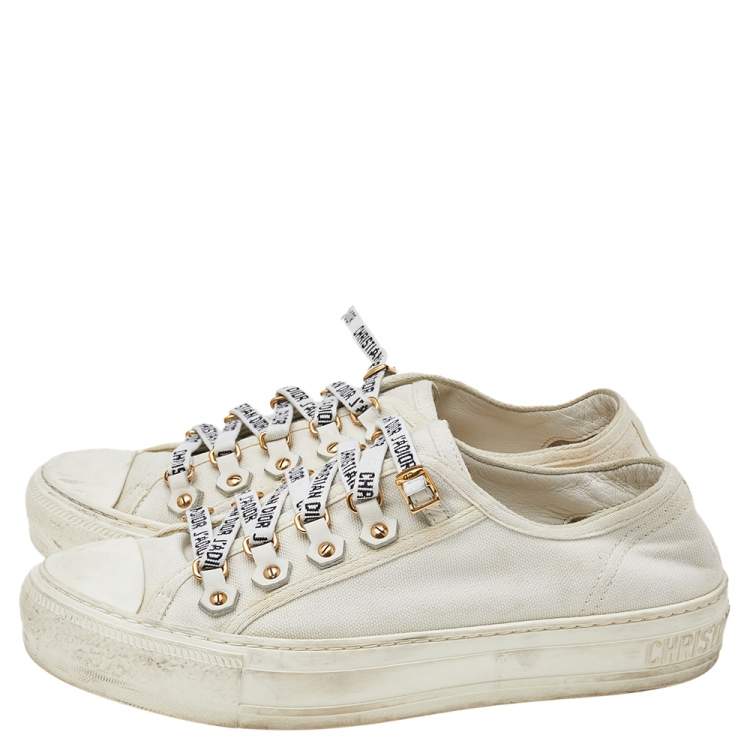 Pre Owned Dior White Canvas And Rubber Walk'n'Dior Low Top Sneakers Size 37.5